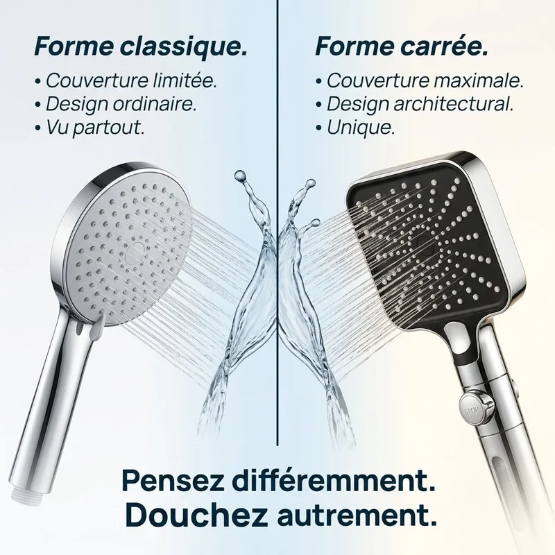 Pommeau de douche carré stop eau
