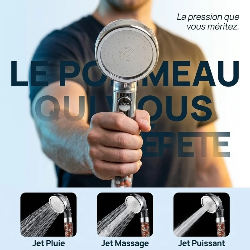 Pommeau de douche à billes stop eau