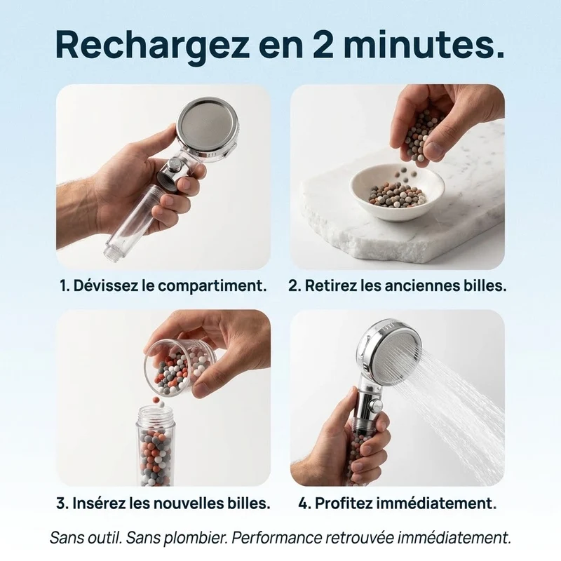 Pommeau de douche à billes stop eau