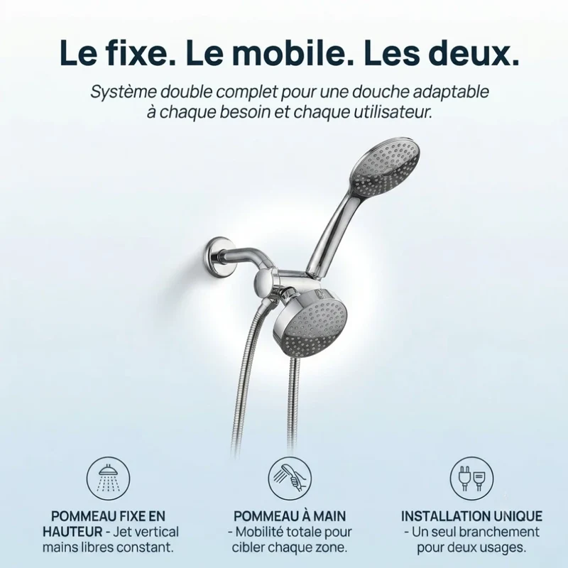 Pommeau de douche double haut débit chrome