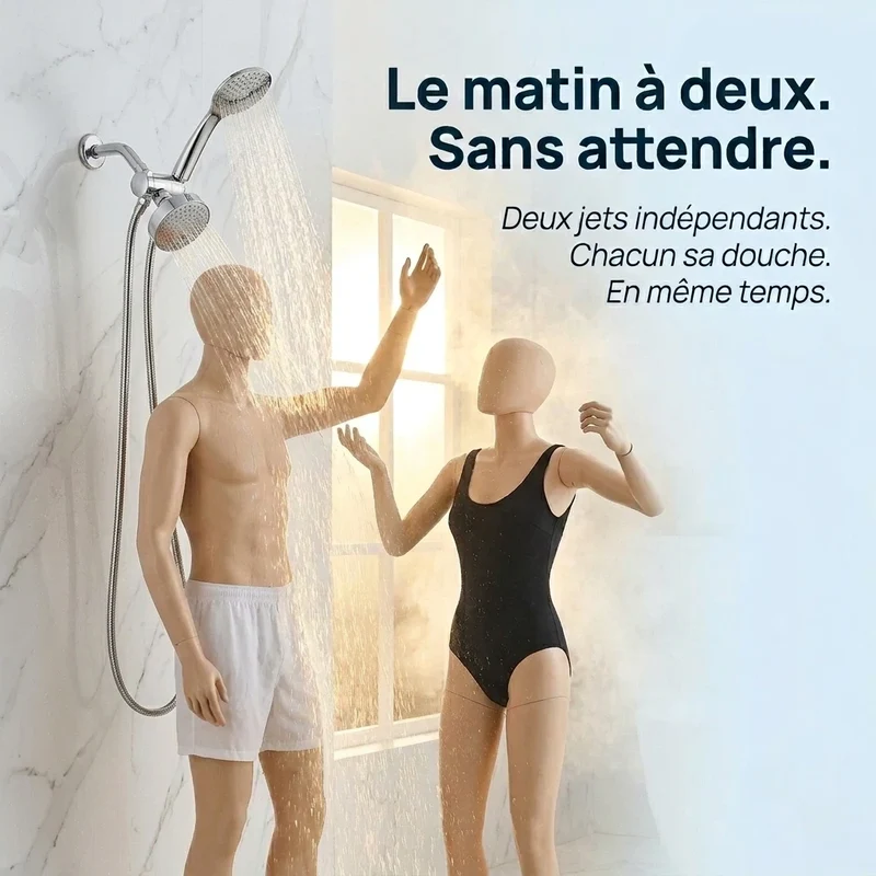 Pommeau de douche double haut débit chrome