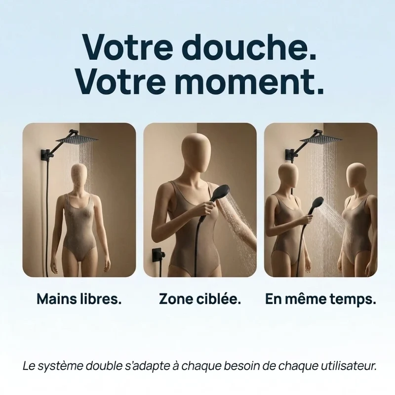 Pommeau de douche double kit complet noir