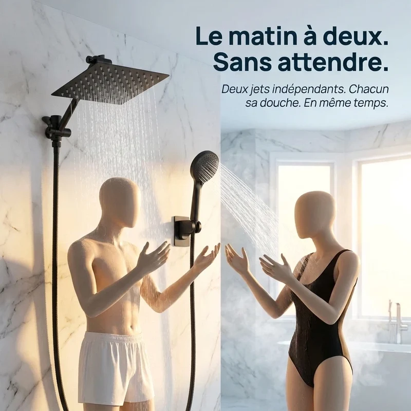 Pommeau de douche double kit complet noir