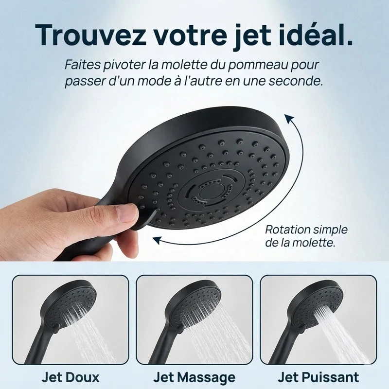 Pommeau de douche double kit complet noir