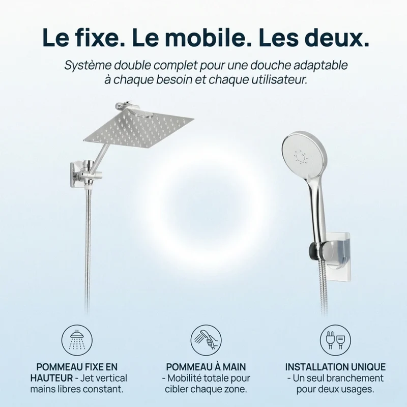 Pommeau de douche double kit complet chrome
