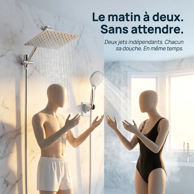 Pommeau de douche double kit complet chrome