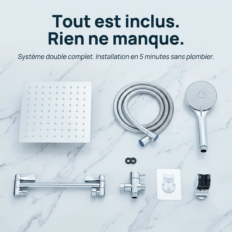 Pommeau de douche double kit complet chrome