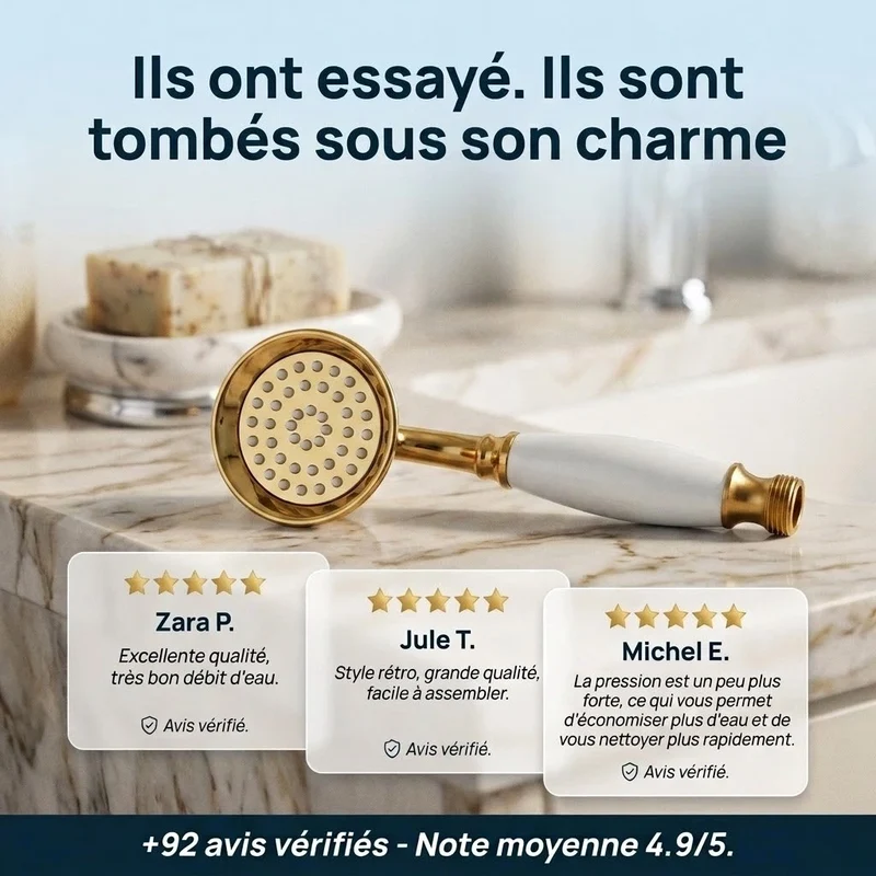Pommeau de douche doré vintage à buses