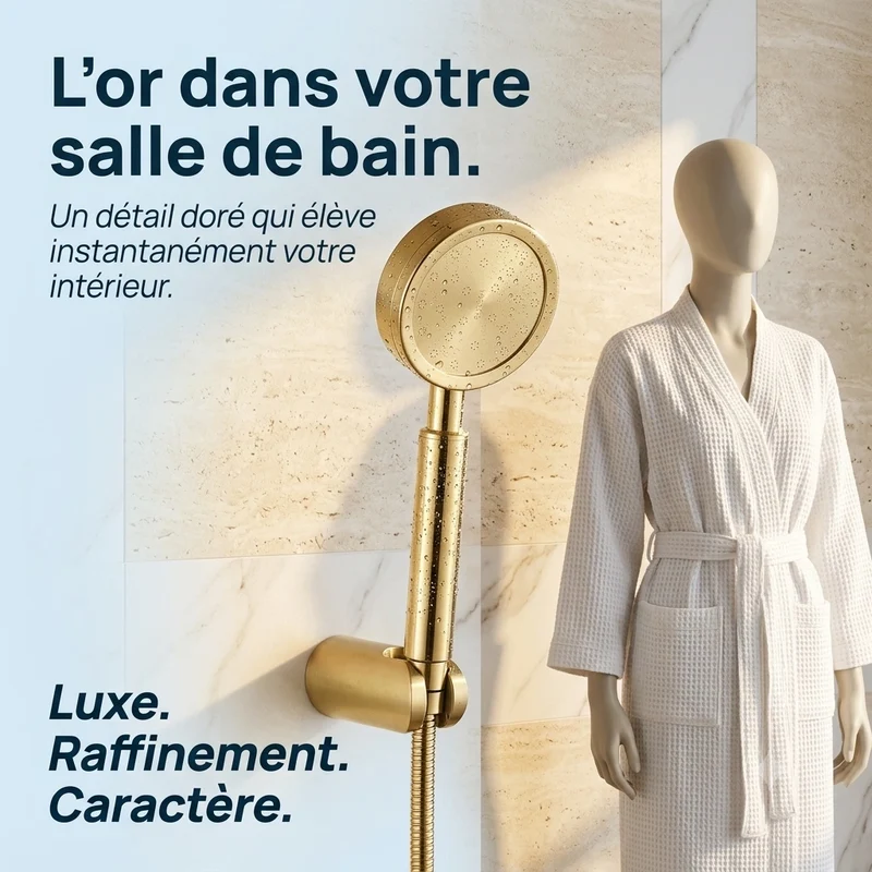 Pommeau de douche doré économie d’eau