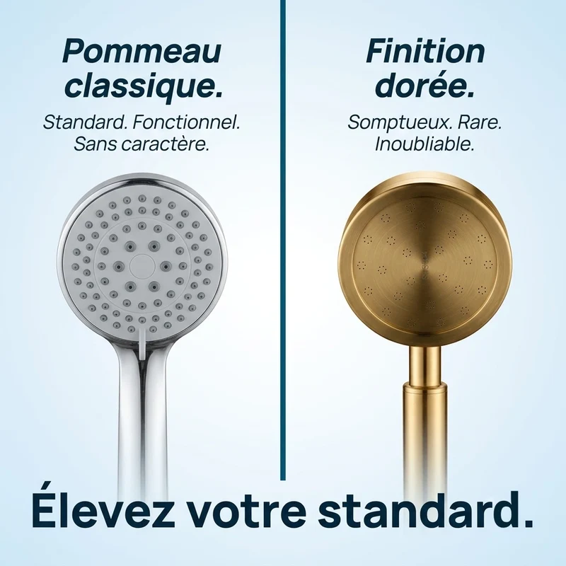 Pommeau de douche doré économie d’eau