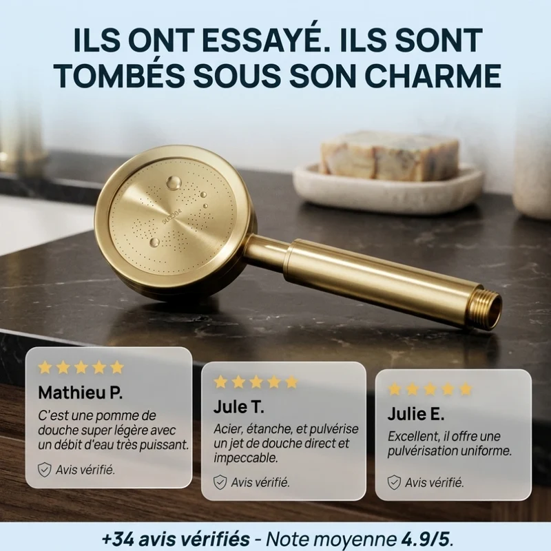 Pommeau de douche doré économie d’eau