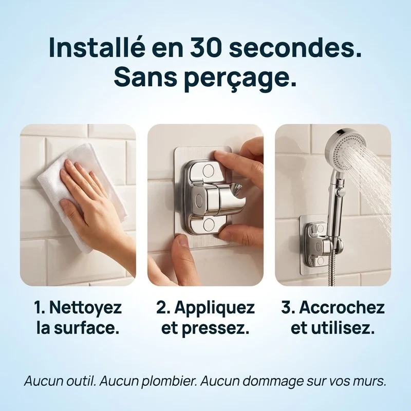 Support de douche auto-adhésif réglable