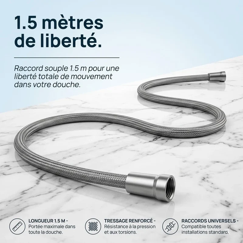 Raccord de douche tressé universel 1.5/2m