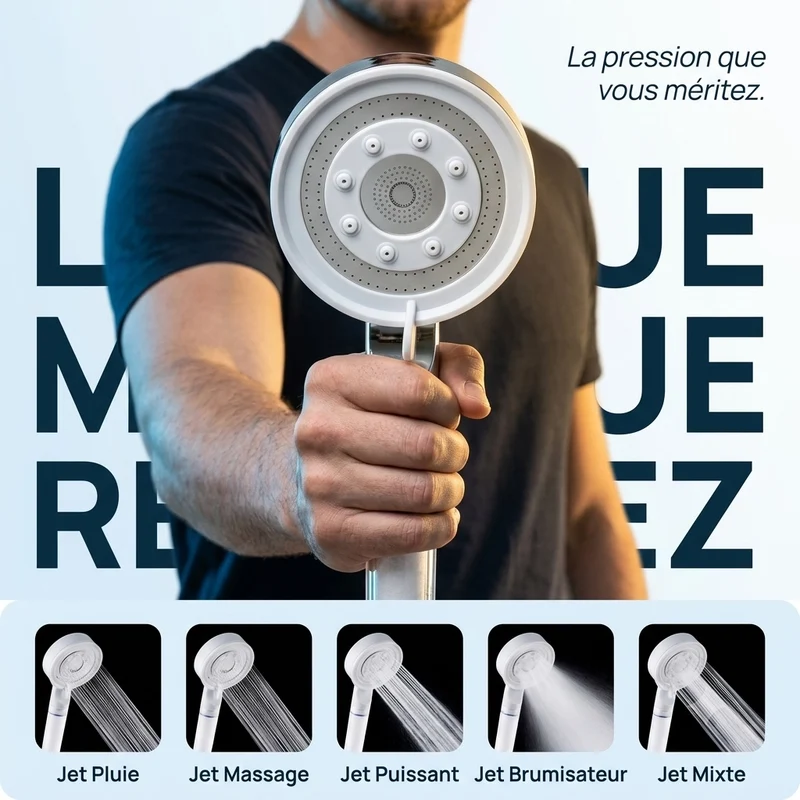 Pommeau de douche anti calcaire haute pression