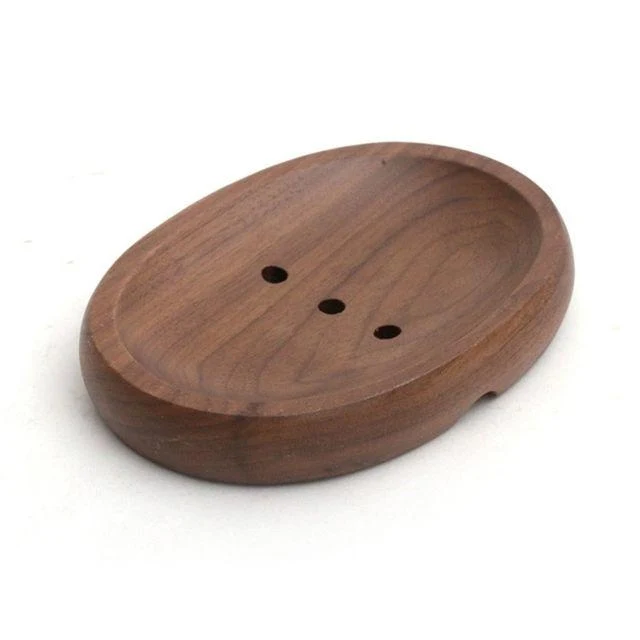 Porte savon en bois brun ovale