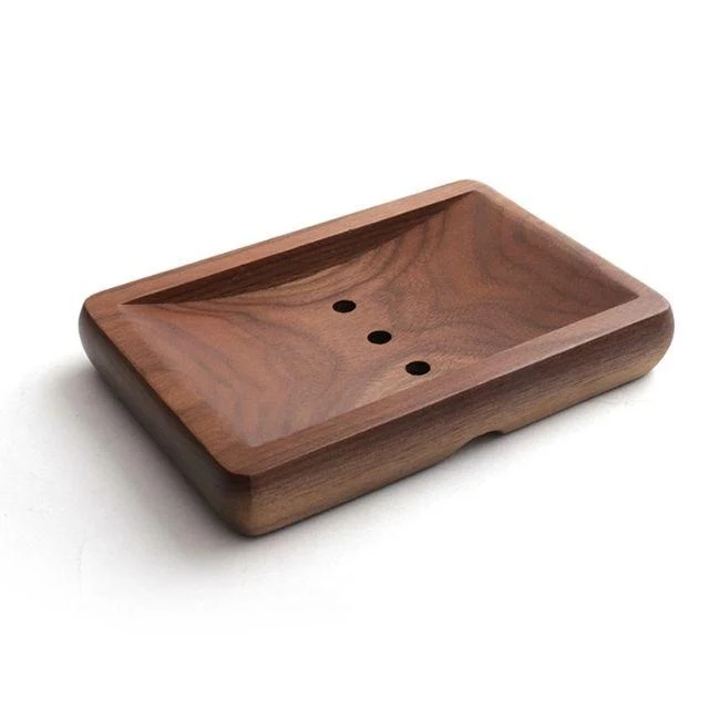 Porte savon en bois brun rectangulaire