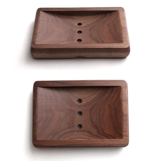 Porte savon en bois brun rectangulaire