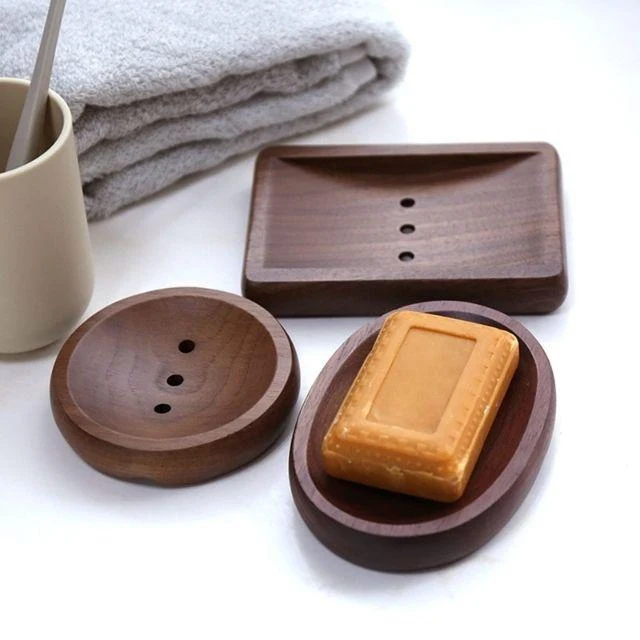 Porte savon en bois brun rectangulaire