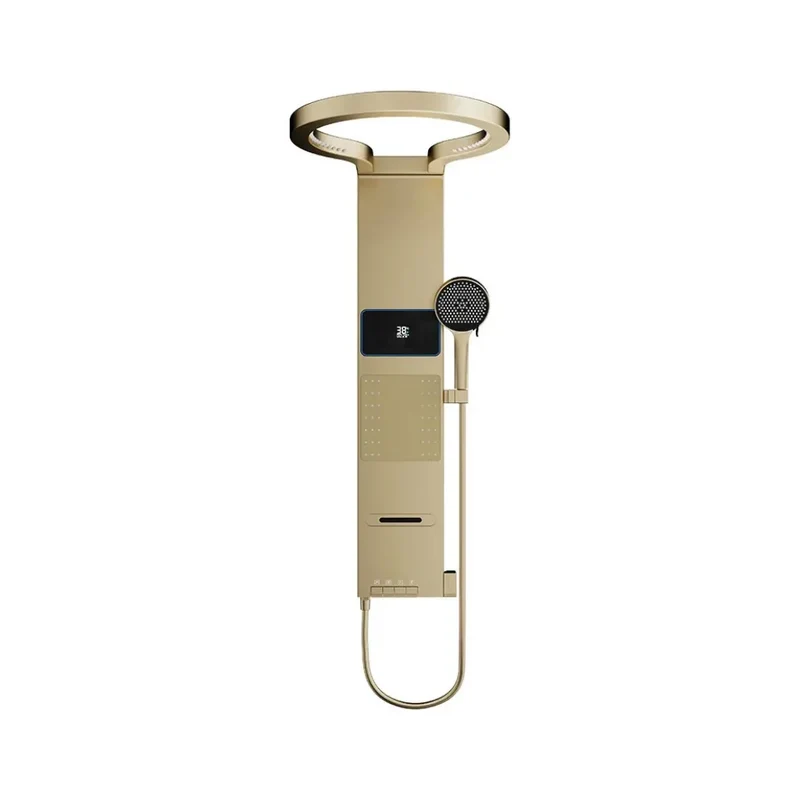 Colonne de Douche Dorée - Anneau LED & Panneau Hydromassant