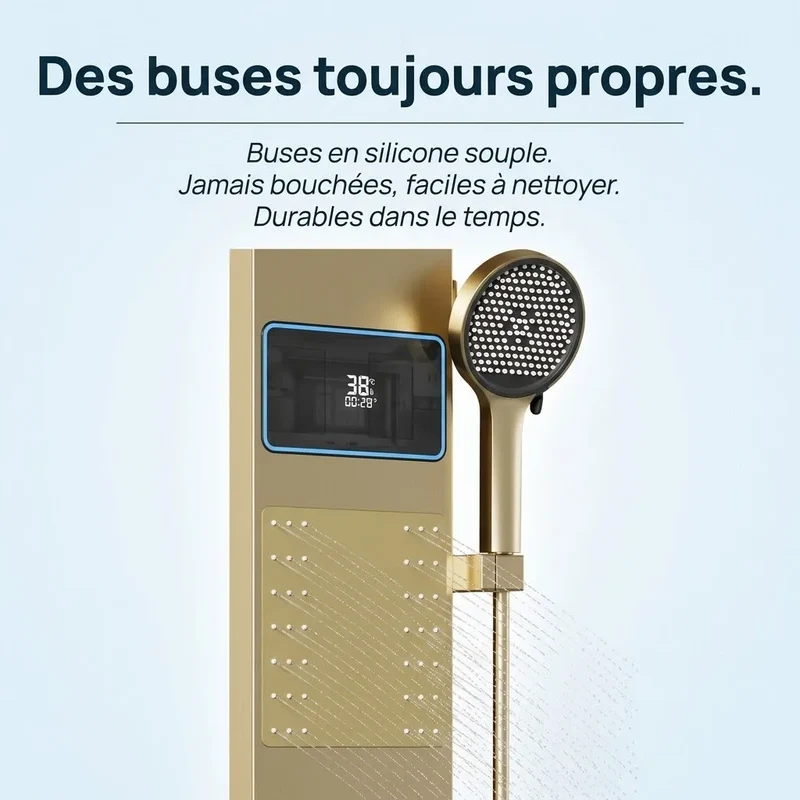 Colonne de Douche Dorée - Anneau LED & Panneau Hydromassant
