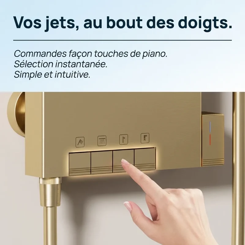 Colonne de Douche Dorée - Anneau LED & Panneau Hydromassant