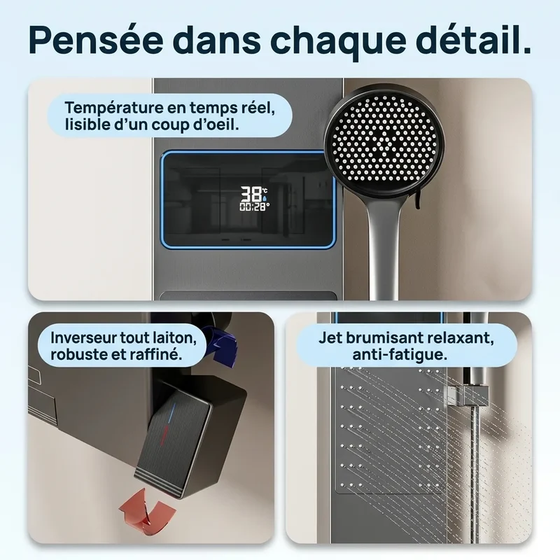 Colonne de Douche Argent - Pluie Céleste & Affichage Digital