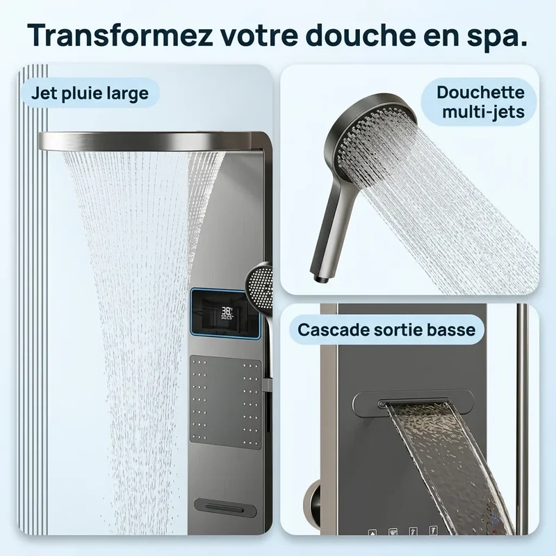 Colonne de Douche Argent - Pluie Céleste & Affichage Digital