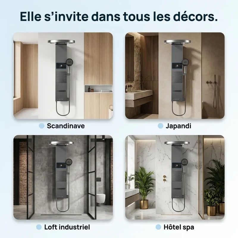Colonne de Douche Argent - Pluie Céleste & Affichage Digital