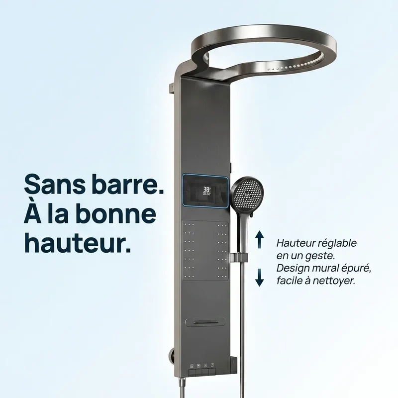 Colonne de Douche Argent - Pluie Céleste & Affichage Digital