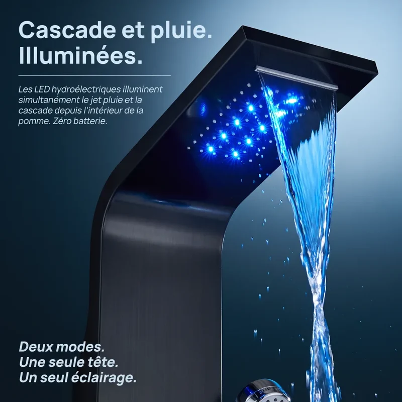 Colonne de Douche Hydromassante Noire - 6 Fonctions & Jets Spa
