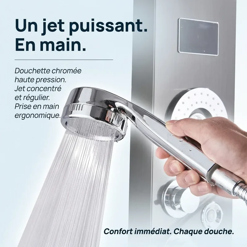 Colonne de Douche Hydromassante Noire - 6 Fonctions & Jets Spa
