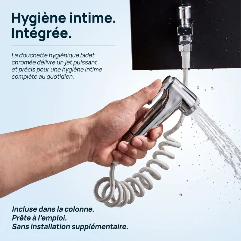 Colonne de Douche Noire LED - Mitigeur & Jets Hydromassants