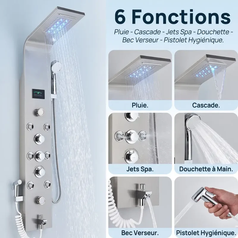 Colonne de Douche Hydromassante Inox - Mitigeur 6 Fonctions