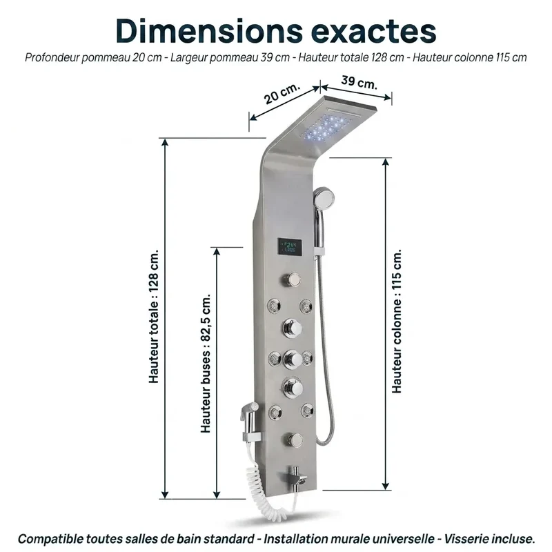 Colonne de Douche Hydromassante Inox - Mitigeur 6 Fonctions
