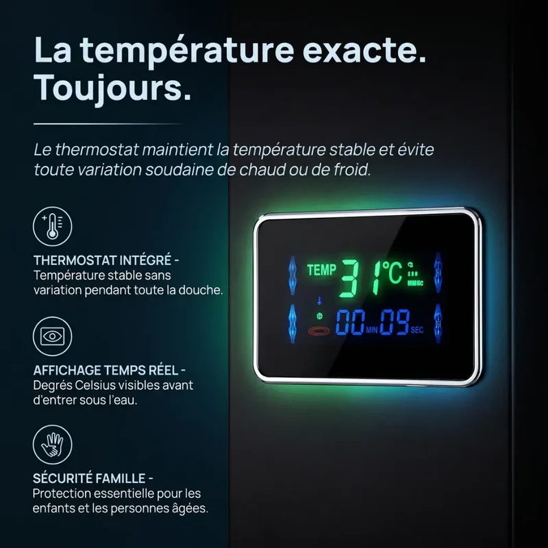 Colonne de Douche Thermostatique Noire - Jet Pluie & Cascade