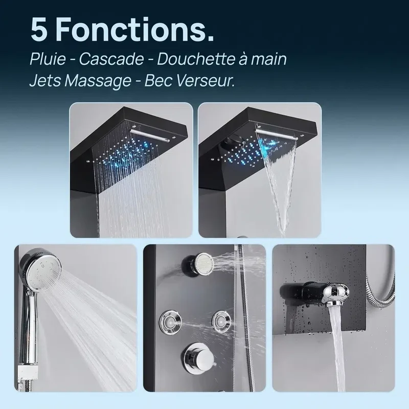 Colonne de Douche Thermostatique Noire - Jet Pluie & Cascade
