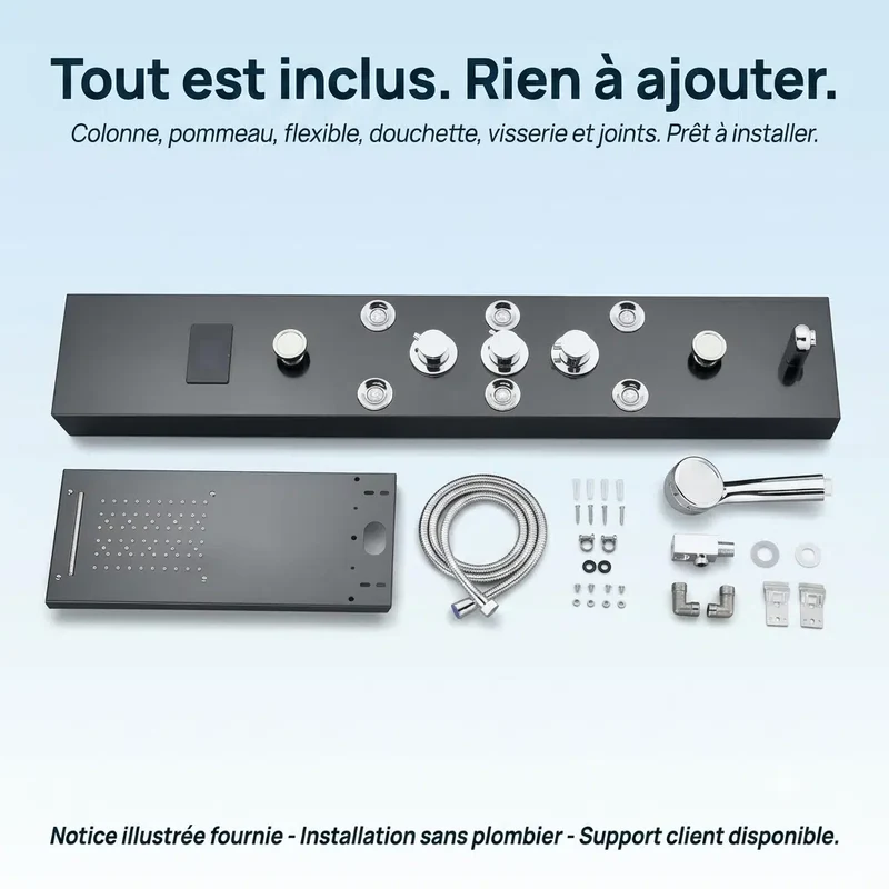 Colonne de Douche Thermostatique Noire - Jet Pluie & Cascade