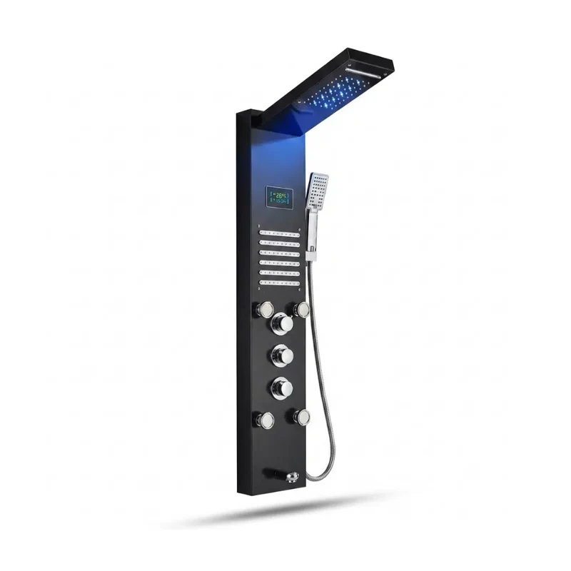 Colonne de Douche Thermostatique Noire - LED & Double Pommeau