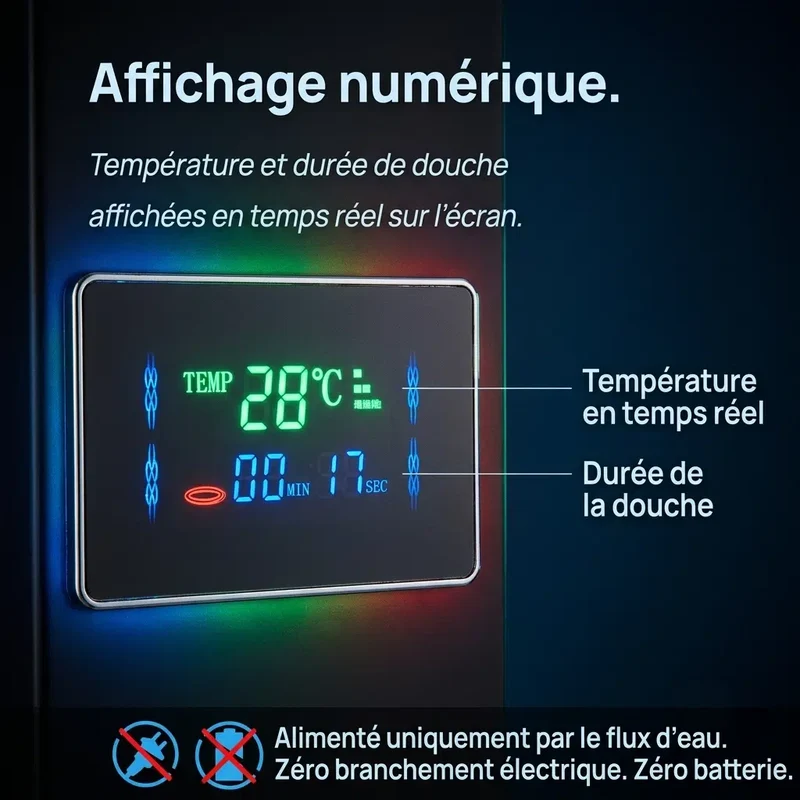 Colonne de Douche Thermostatique Noire - LED & Double Pommeau