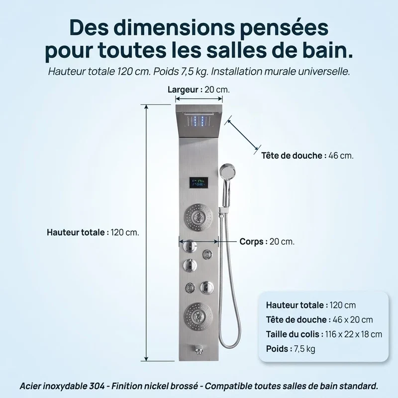 Colonne de Douche Mitigeur - Hydromassant - Argent