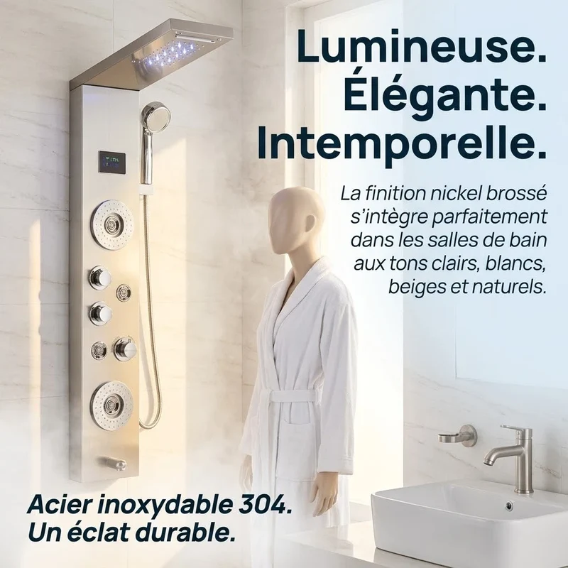 Colonne de Douche Mitigeur - Hydromassant - Argent