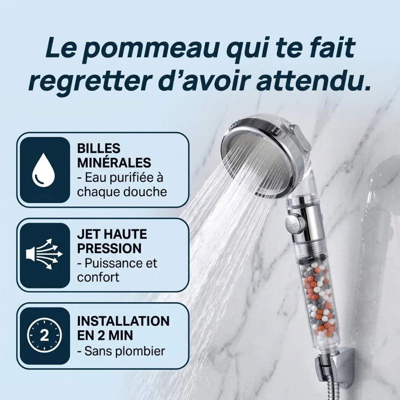 Pommeau de douche anti calcaire à billes