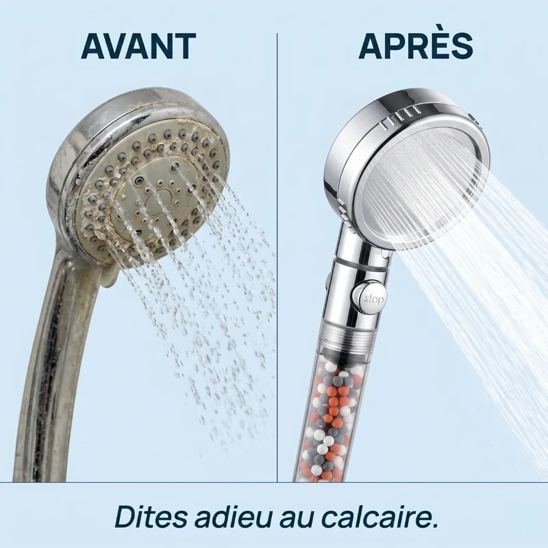 Pommeau de douche anti calcaire à billes
