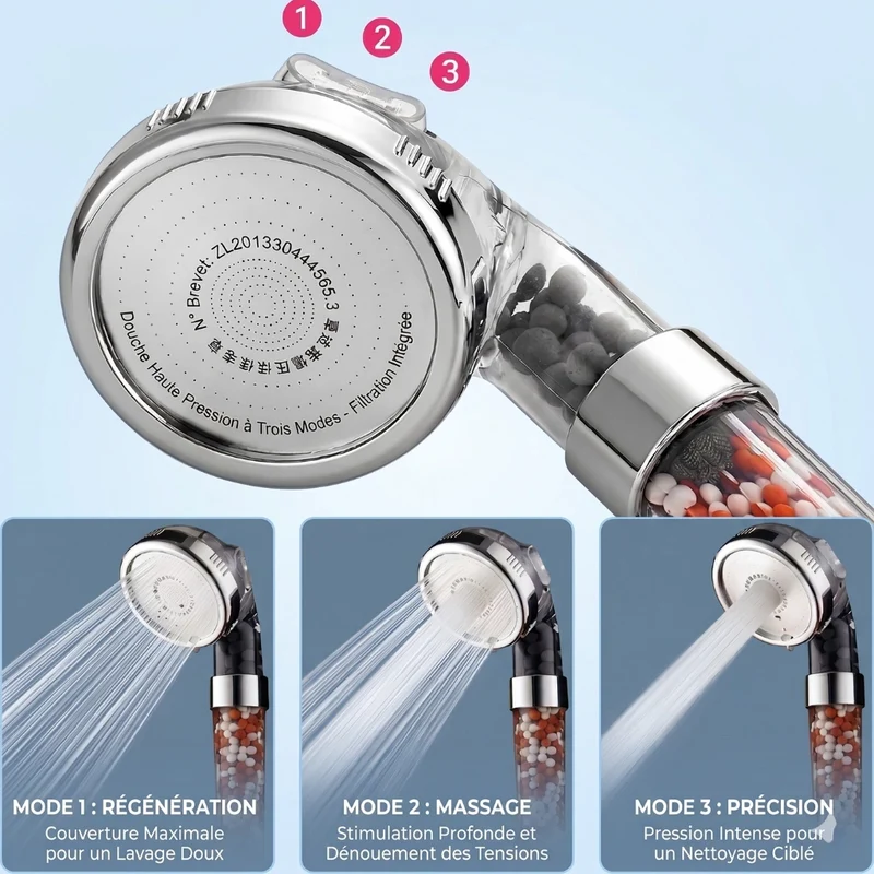 Pommeau de douche anti calcaire à billes