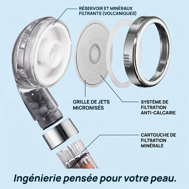 Pommeau de douche anti calcaire à billes