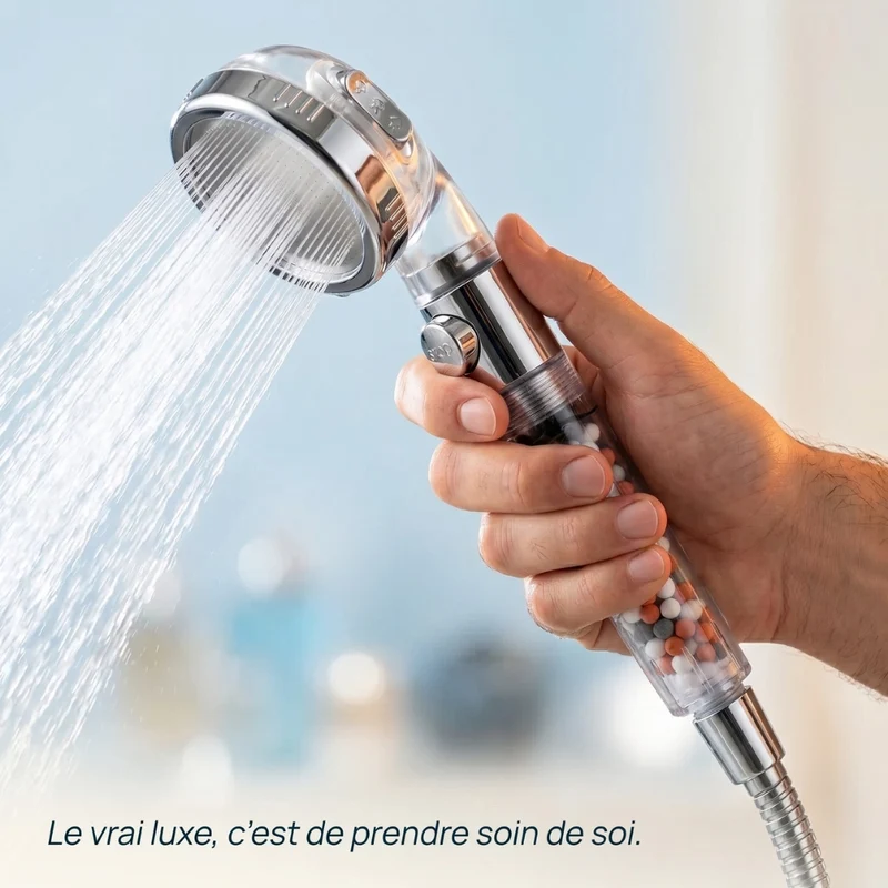 Pommeau de douche anti calcaire à billes