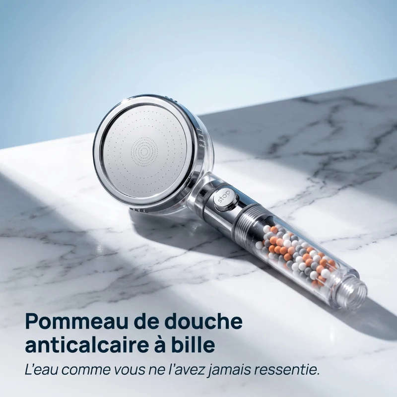 Pommeau de douche anti calcaire à billes