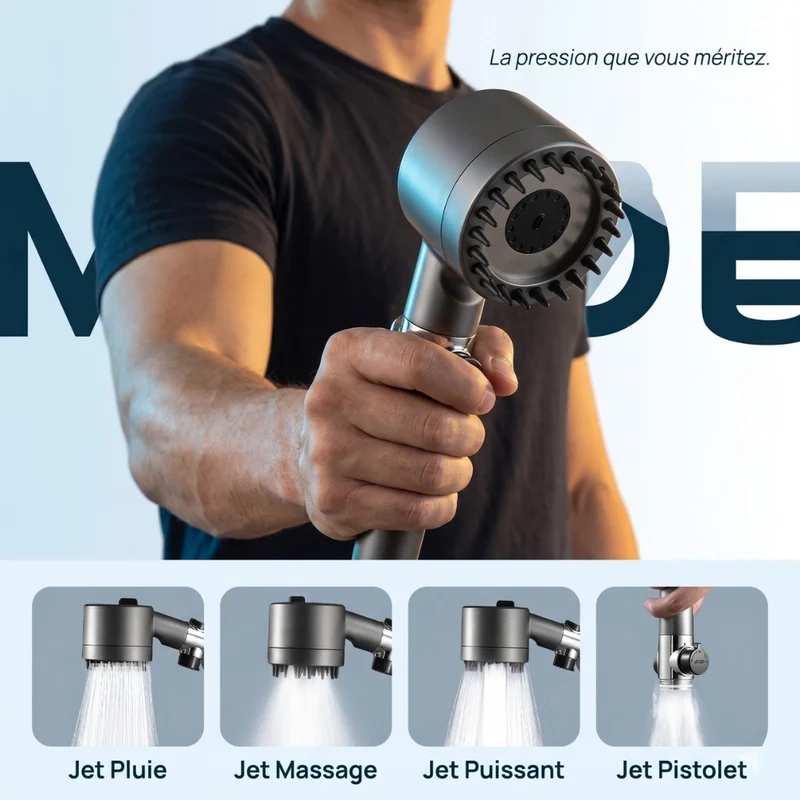 Pommeau de douche économique stop eau avec brosse