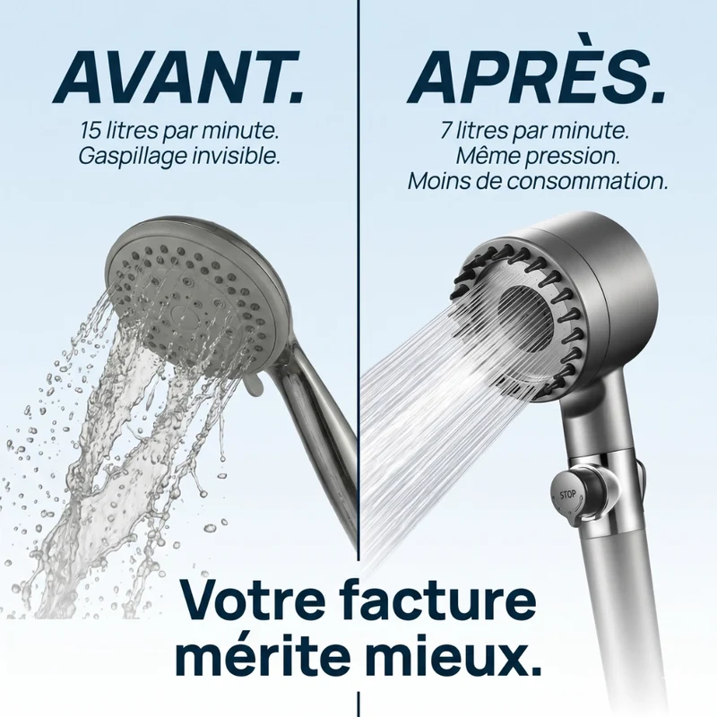 Pommeau de douche économique stop eau avec brosse