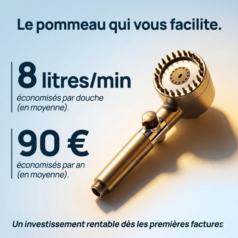 Pommeau de douche économique stop eau avec brosse